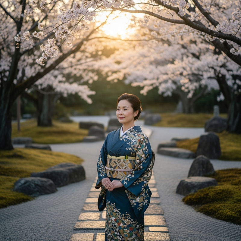 Tranquil Beauty: Asian Woman in Kimono Tranquil Beauty: Asian Woman in Kimono