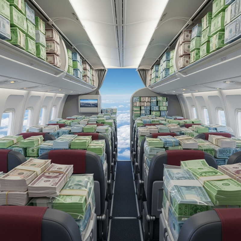 Airplane Filled with Assorted Banknotes