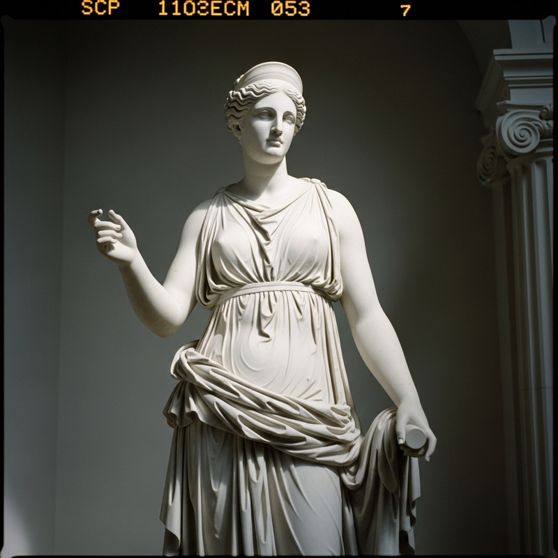 Elegant White Marble Grecian Goddess Sculpture in Soft Lighting Elegant White Marble Grecian Goddess Sculpture in Soft Lighting