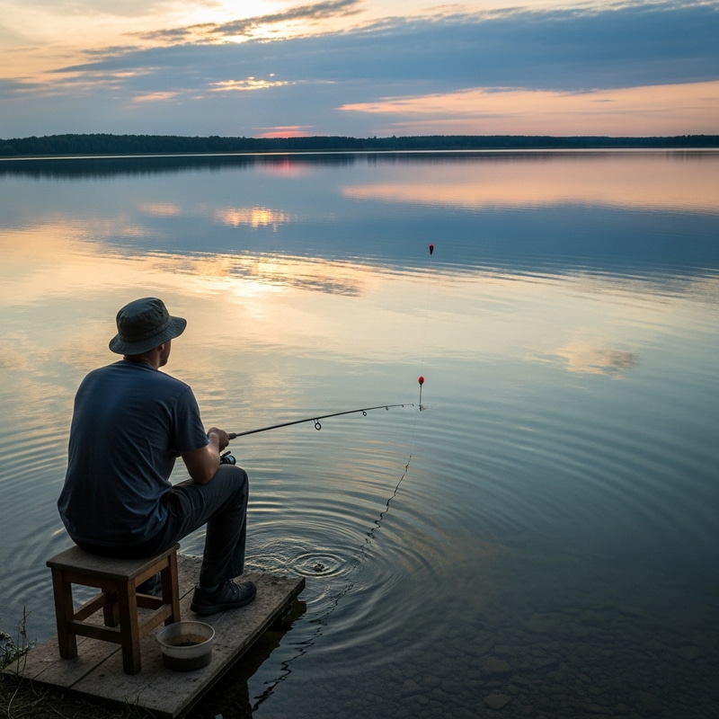 Tranquil Angler by Clear Lake | Sunset Fishing Scene - Kiên câu cá