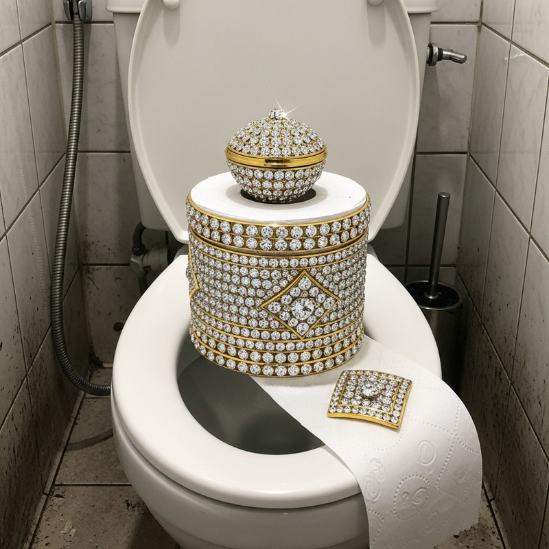 Luxurious Diamond and Gold Toilet Paper in Dirty Setting Luxurious Diamond and Gold Toilet Paper in Dirty Setting