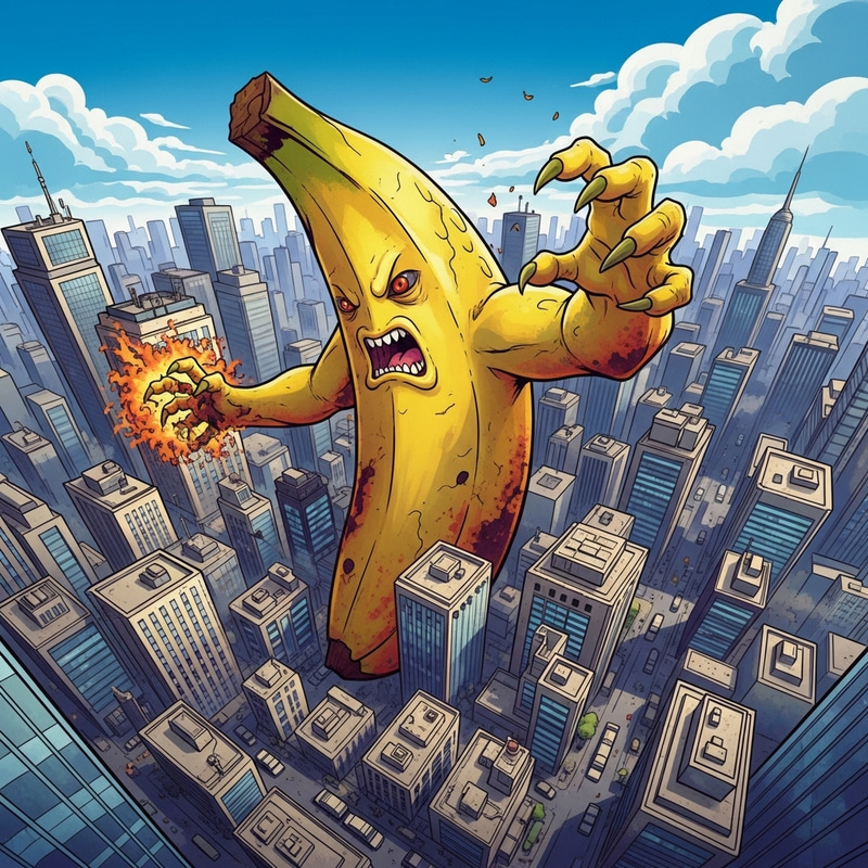 Giant Banana Monstrosity: Surreal Chaos in City Giant Banana Monstrosity: Surreal Chaos in City