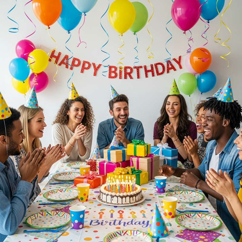 Colorful Birthday Celebration with Joyful Friends and Decor Colorful Birthday Celebration with Joyful Friends and Decor