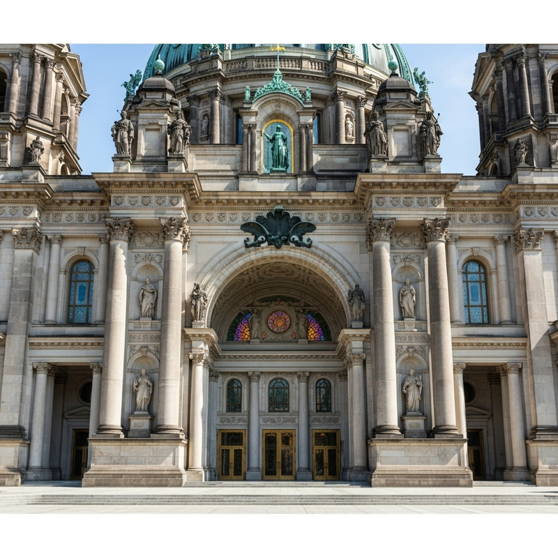 Serene Temple Facade Design with European Grandeur Serene Temple Facade Design with European Grandeur