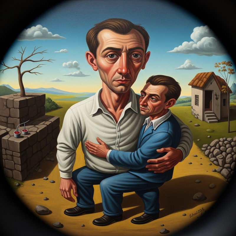 Surrealist Artwork: Man's Struggle with Addiction and Emotions