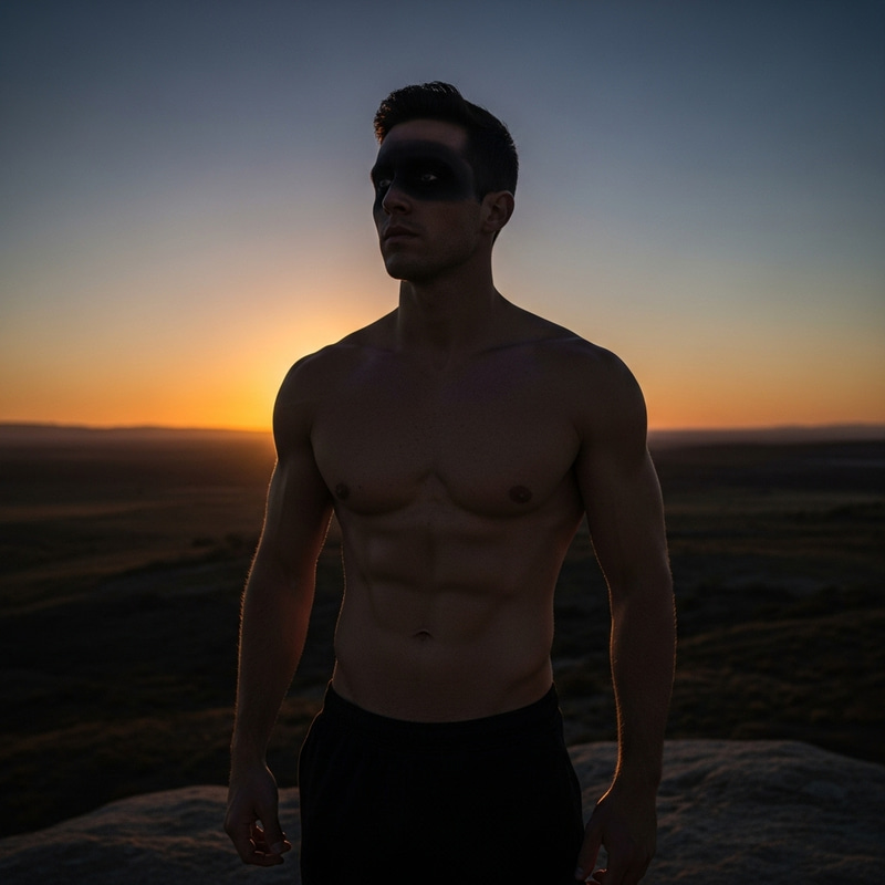Muscular Man with Symmetrical Shadowy Features