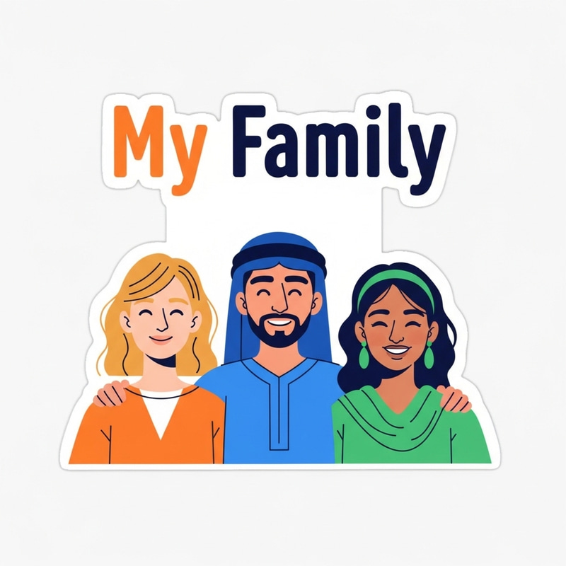 My Family Sticker: Multicultural Unity in Orange, Blue, Green