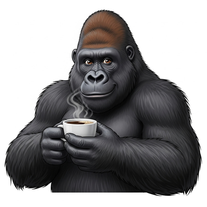 Joyful Gorilla with Fresh Coffee - Heartwarming Image Joyful Gorilla with Fresh Coffee - Heartwarming Image