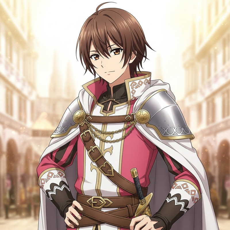 Anime Boy with Piercing Brown Eyes in Vintage Medieval Garb