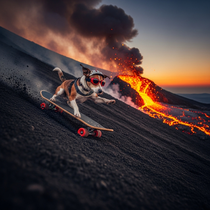 Dog Skating on Volcano - Incredible Scene