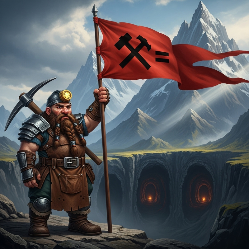 Communist Dwarf with Red Equality Banner