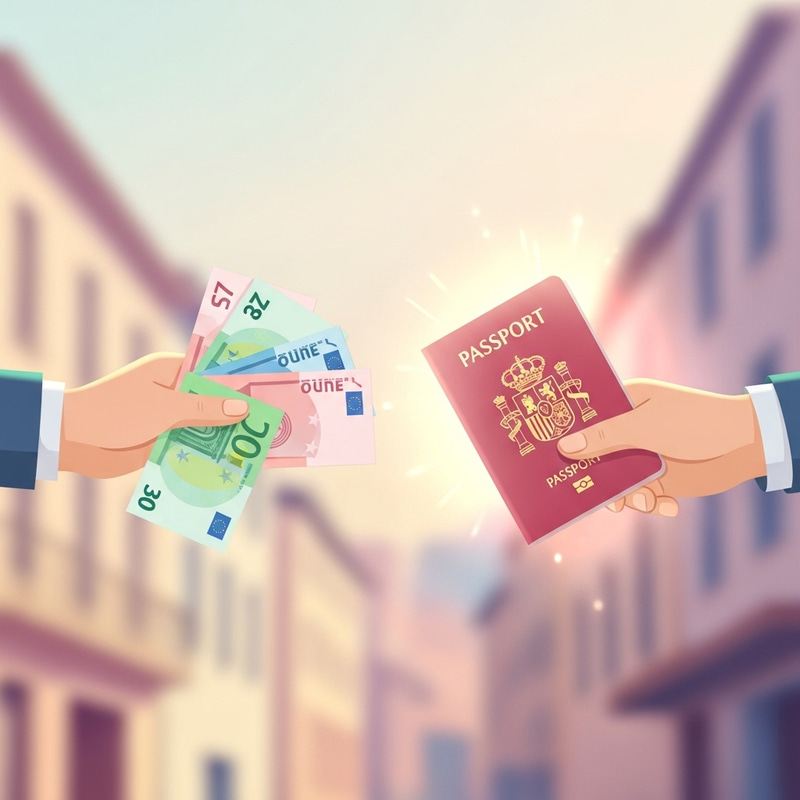 Euros Exchange for Spanish Passport - Bright Illustration Euros Exchange for Spanish Passport - Bright Illustration