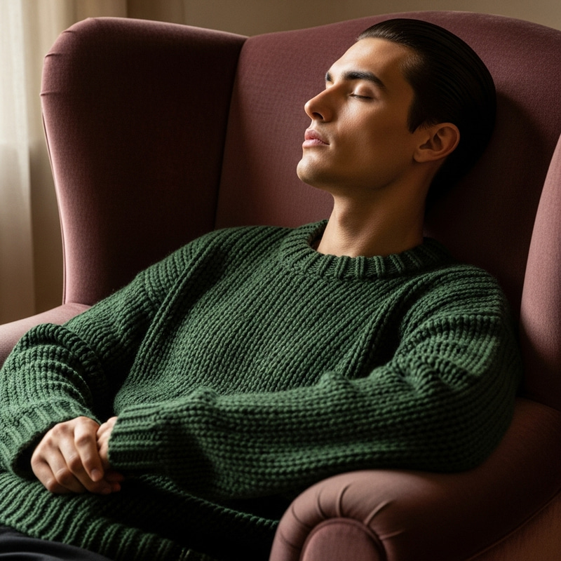 Comfortable Young Man in Oversized Knitted Sweater