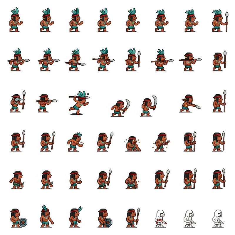 Indigenous Brazilian Character Sprite Sheet in Side-View | Pixel Art Indigenous Brazilian Character Sprite Sheet in Side-View | Pixel Art