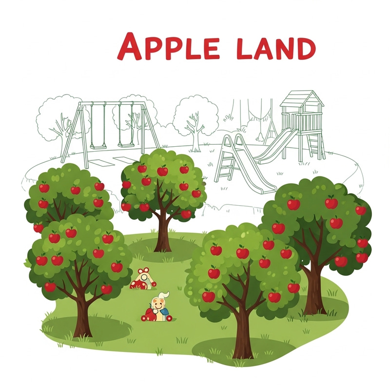 Apple Land for Kids: Fun Vector Art with Apple Trees