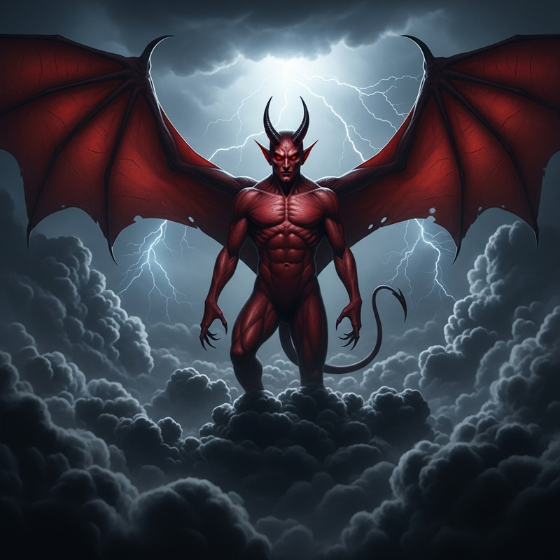 Dark Devil with Red Eyes on Dark Clouds Dark Devil with Red Eyes on Dark Clouds