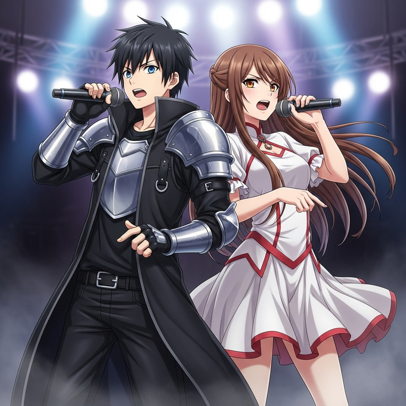 Energetic Kirito and Asuna Rap Duet | Manga Style Illustration