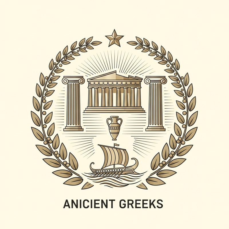 Ancient Greeks Emblem Design - Classic Laurel Wreaths & Gold Hues Ancient Greeks Emblem Design - Classic Laurel Wreaths & Gold Hues