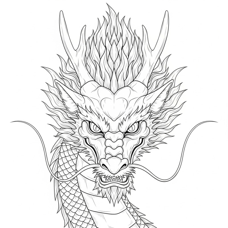Chinese Wise Dragon Art | Detailed Face Linear Drawing Chinese Wise Dragon Art | Detailed Face Linear Drawing