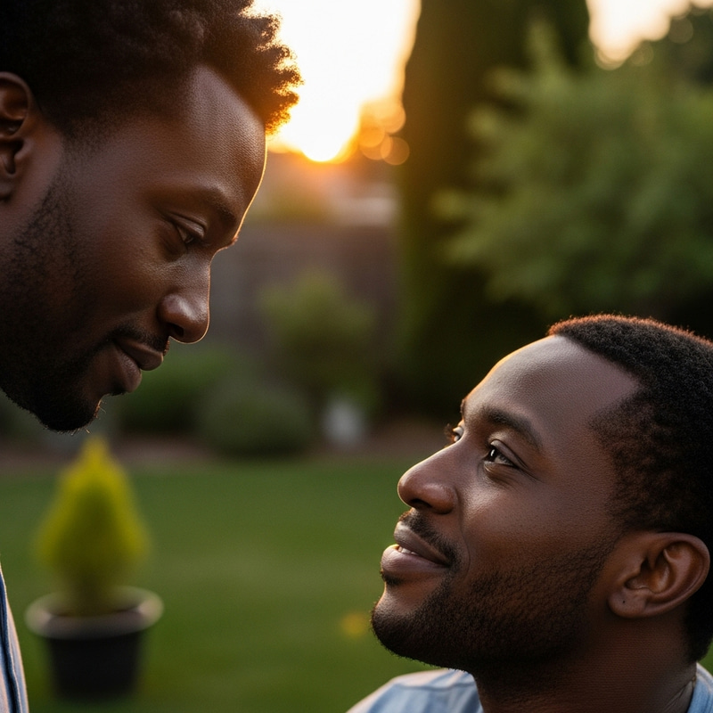 Heartwarming Black Men's Longing Moment Captured in Golden Evening Light