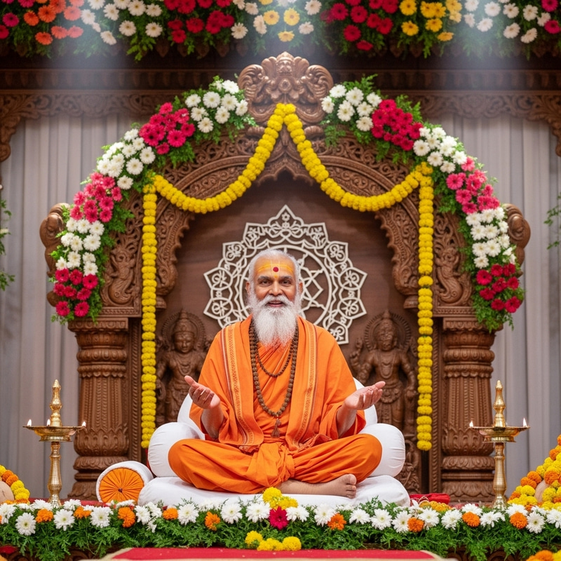 Distinguished Spiritual Leader in Traditional Indian Attire Distinguished Spiritual Leader in Traditional Indian Attire