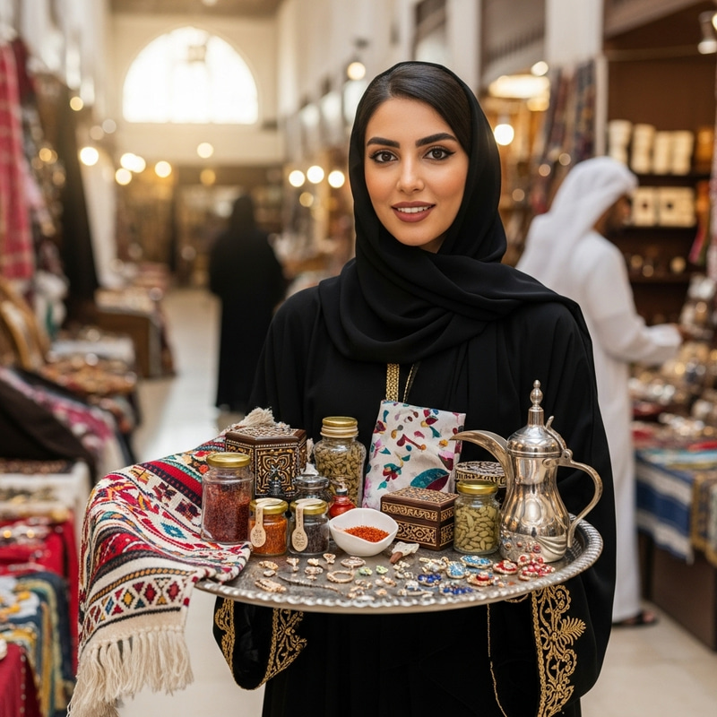 Qatari Woman Promoting National Products Qatari Woman Promoting National Products