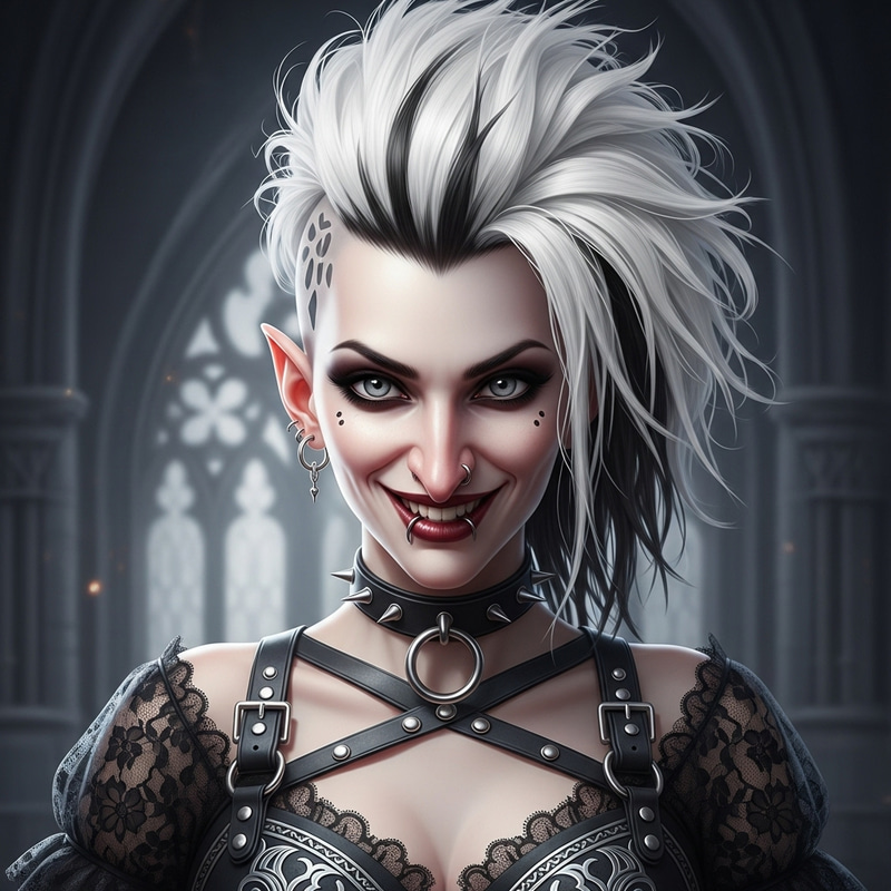 Beautiful Fantasy Goth Woman with Punk White Hair Beautiful Fantasy Goth Woman with Punk White Hair