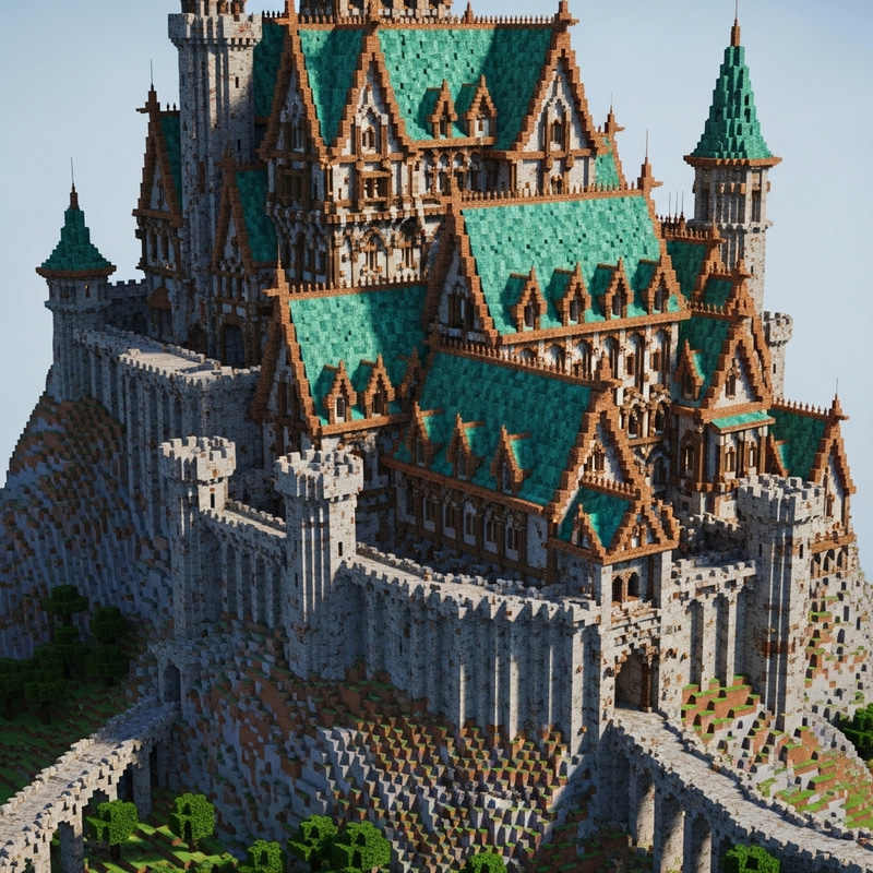 Impressive Medieval Castle on Hill in Minecraft 1.20 Impressive Medieval Castle on Hill in Minecraft 1.20