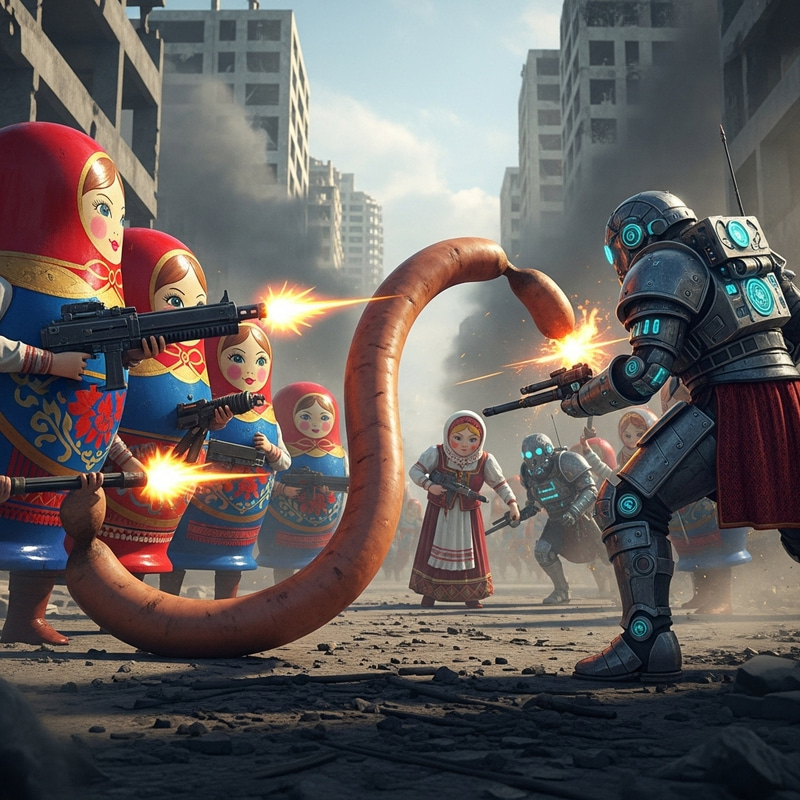 Sausage Battle of Matryoshka Dolls & Alyonushka Cyborgs in City Rampage