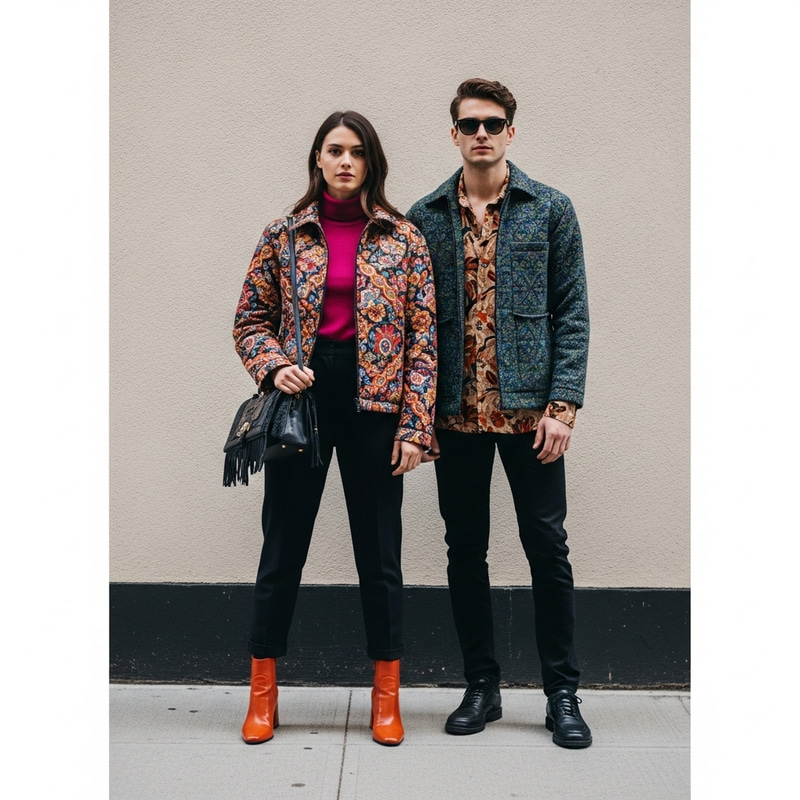 Stylish Italian Couple in Tribeca: Vibrant Fashion Duo