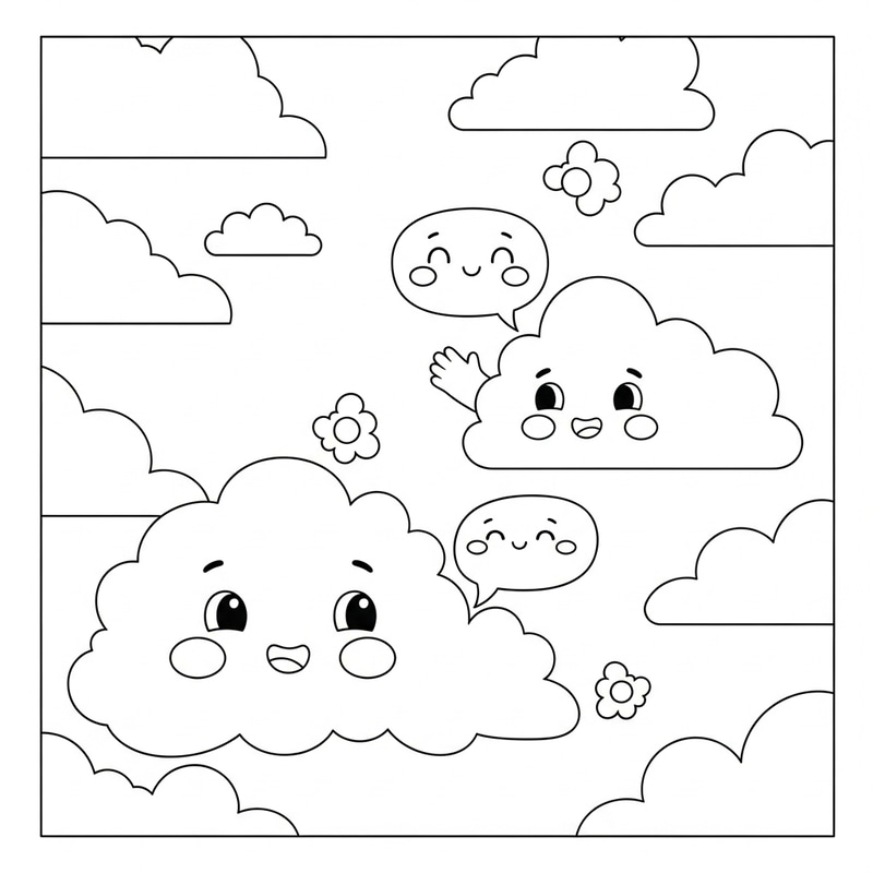 Whimsical Clouds Coloring Page: Spark Joy and Wonder for Kids Whimsical Clouds Coloring Page: Spark Joy and Wonder for Kids