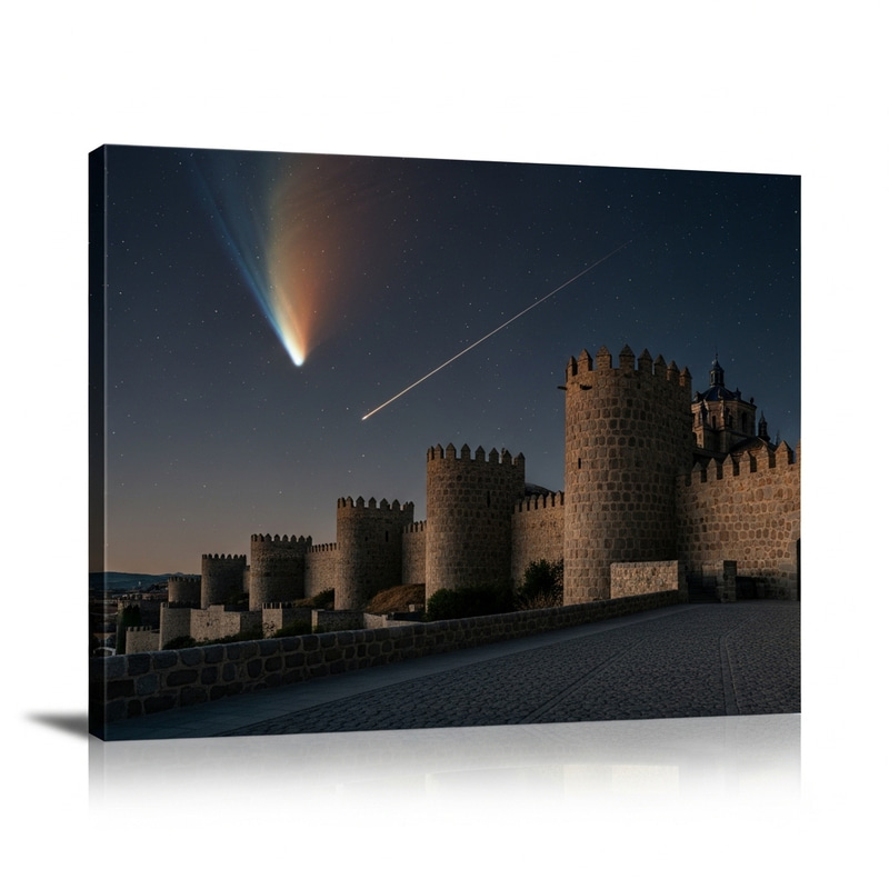 Meteorite Impact on Historic Avila: Astral Marvel in Night Sky Meteorite Impact on Historic Avila: Astral Marvel in Night Sky