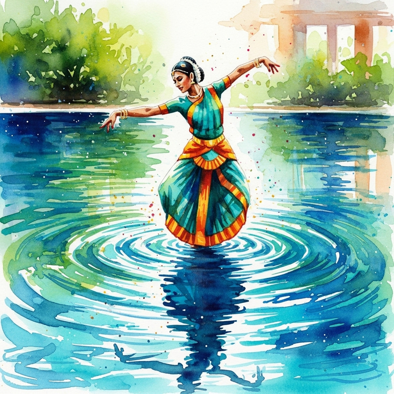 Pool Dancer in Vibrant Watercolor | Graceful South Asian Performance Pool Dancer in Vibrant Watercolor | Graceful South Asian Performance
