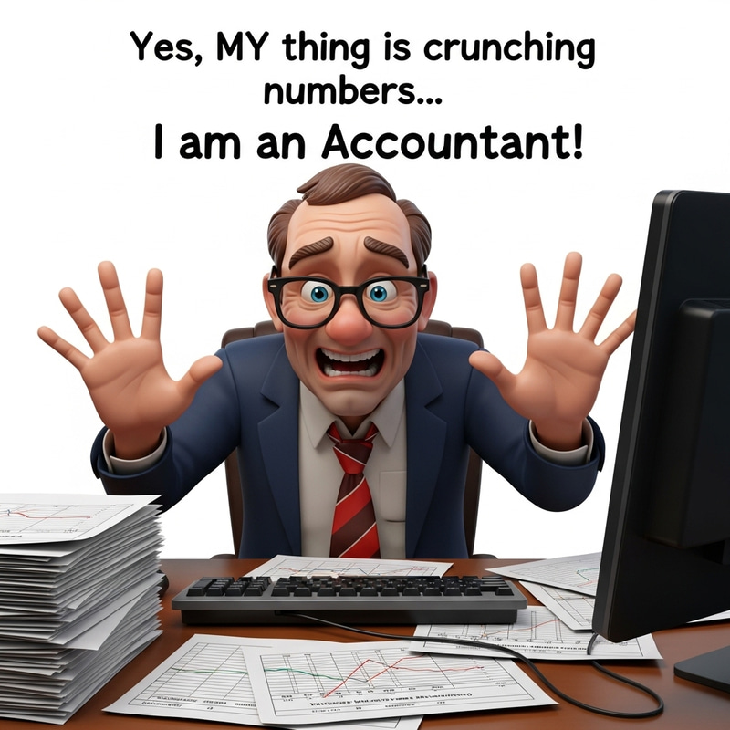 Humorous 3D Accountant Comic Illustration for Tee Shirt Design