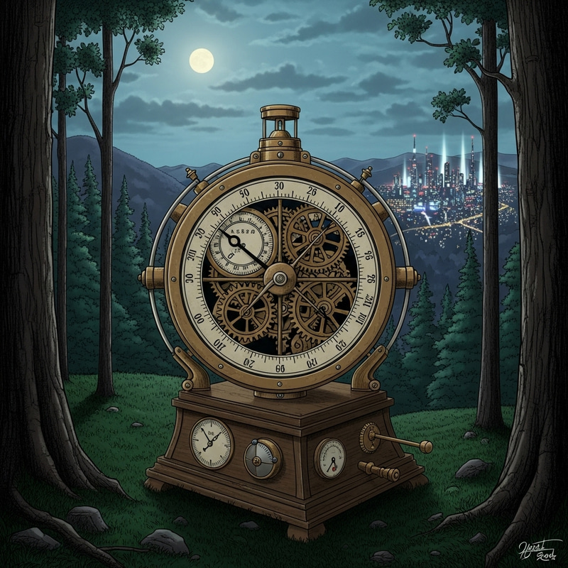 Time Travel Concept: Victorian Time Machine in Futuristic City Setting Time Travel Concept: Victorian Time Machine in Futuristic City Setting