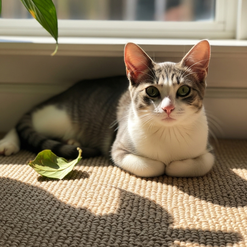 Adorable Grey and White Cat Lounging in Sunlight Adorable Grey and White Cat Lounging in Sunlight