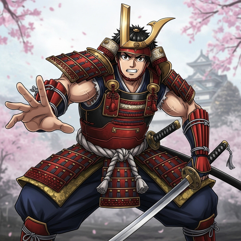 Muscular Samurai with L-Shaped Head in Anime Style Muscular Samurai with L-Shaped Head in Anime Style