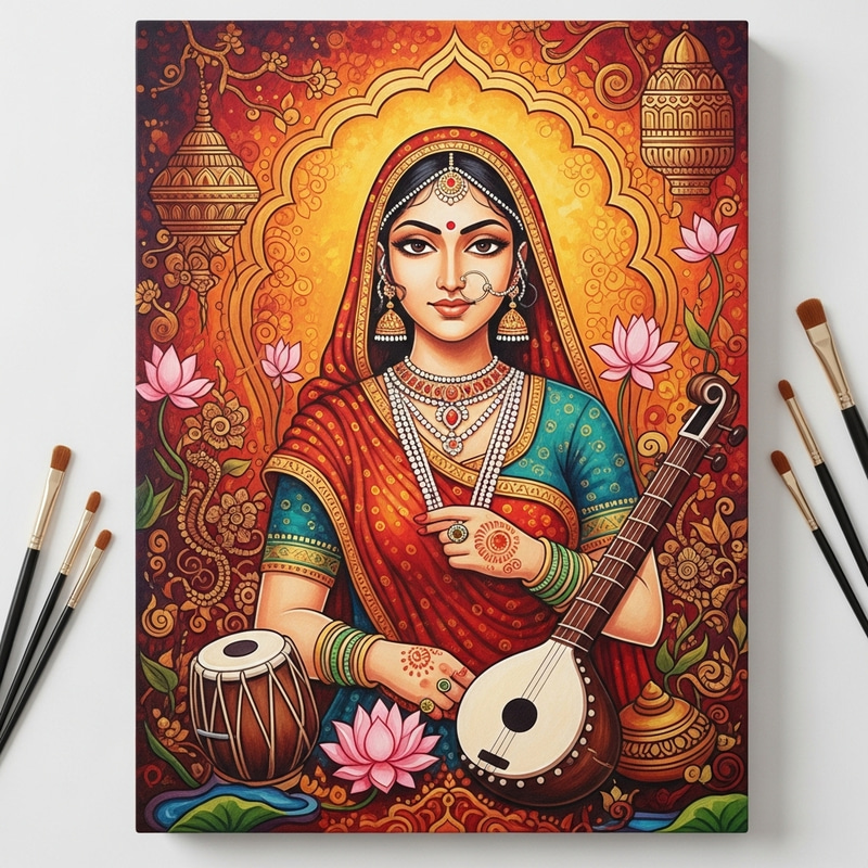 Intricate Indian Culture Painting with Vibrant Colors