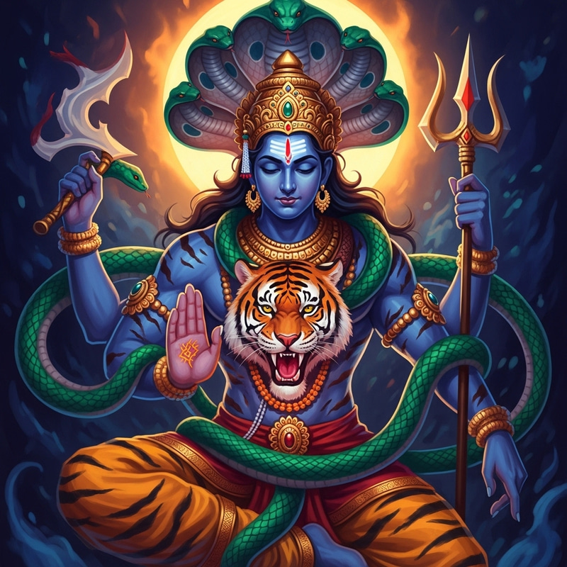 Lord Shiva: Digital Painting with Mythical Tiger-Snake Fusion Lord Shiva: Digital Painting with Mythical Tiger-Snake Fusion