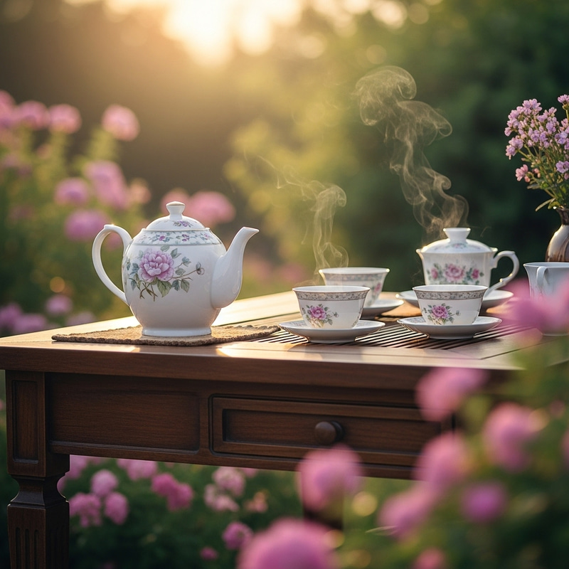 Elegant Tea Ceremony with Floral Tea-cups