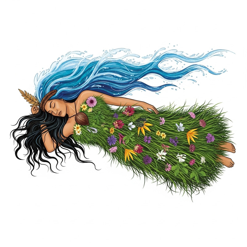 Papatuanuku: Nature's Goddess with Flowing Hair of New Zealand Flora Papatuanuku: Nature's Goddess with Flowing Hair of New Zealand Flora