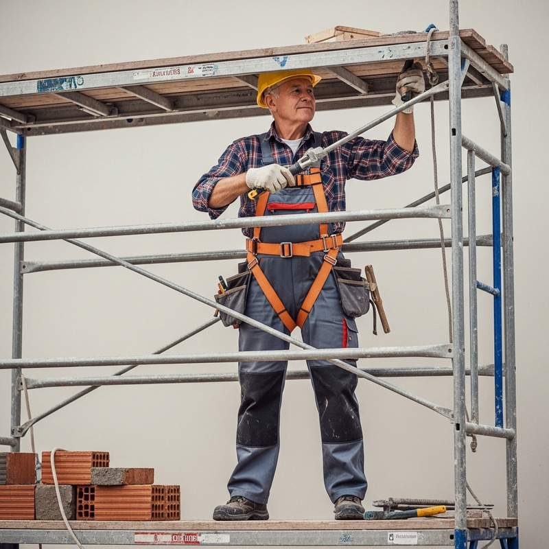 Elderly Caucasian Man on Scaffold | Construction Project Elderly Caucasian Man on Scaffold | Construction Project