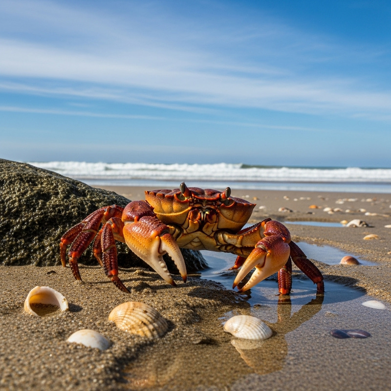 Rusty Orange Crab - A Wild Creature on Sandy Beach Rusty Orange Crab - A Wild Creature on Sandy Beach