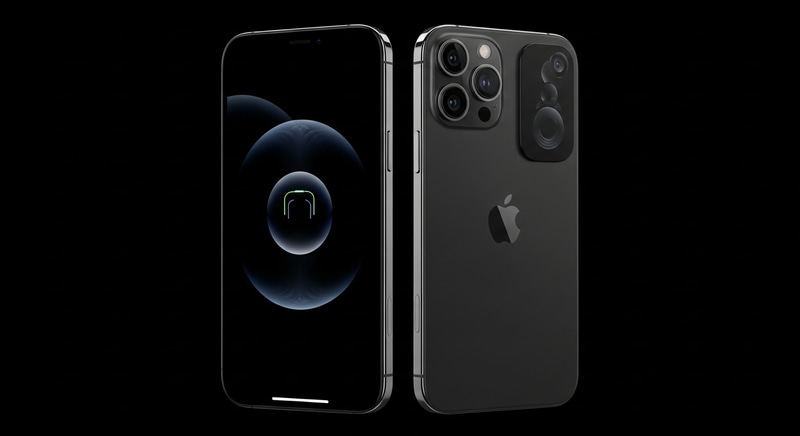 Futuristic iPhone 15 Front and Back View on Black Background Futuristic iPhone 15 Front and Back View on Black Background