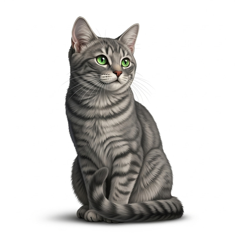 Beautiful Grey Cat with Striking Green Eyes and Long Whiskers