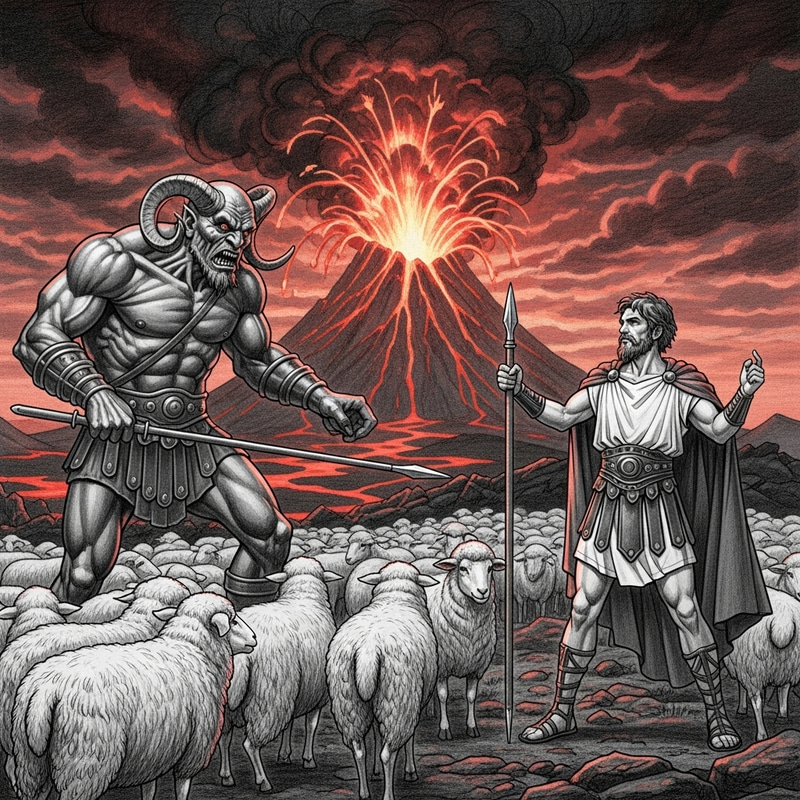 Odysseus vs Cyclops: Epic Escape Amidst Volcanic Eruption