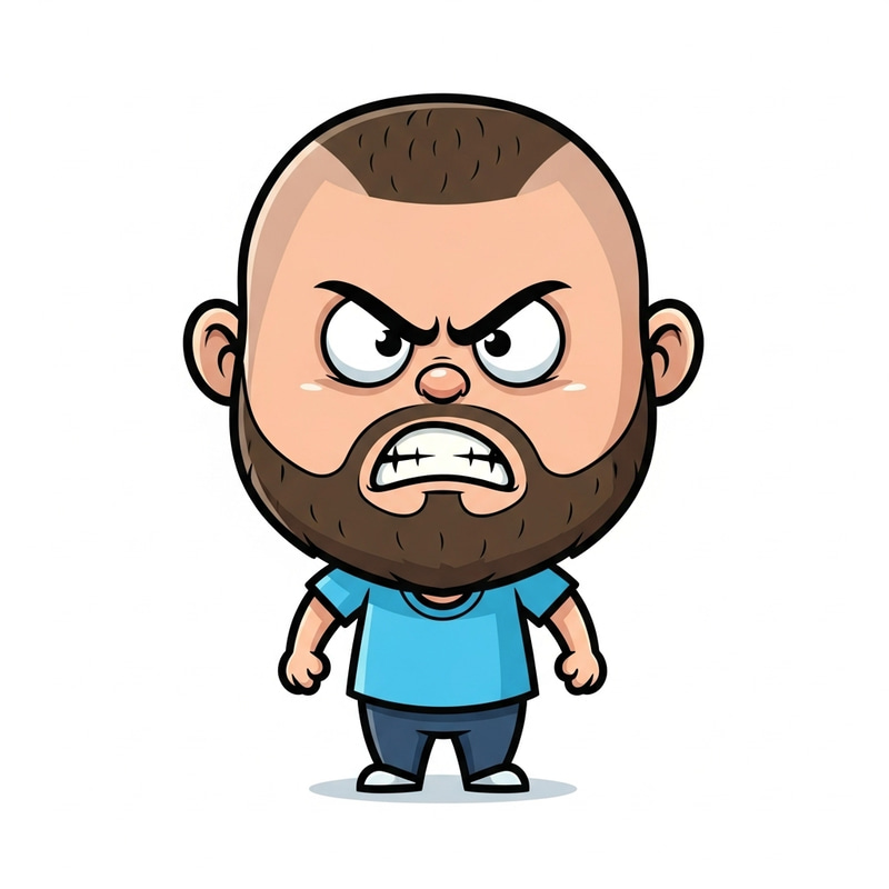 Angry Boy with Buzz Haircut and Round Face - Unique Illustration