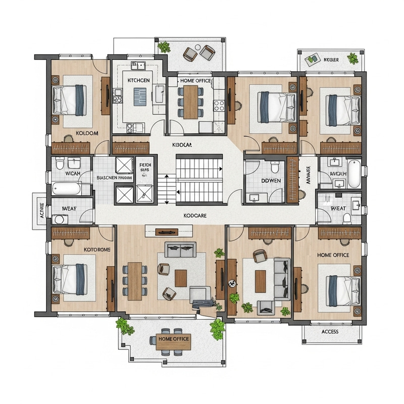 Detailed Floor Plan with Multiple Rooms and Features