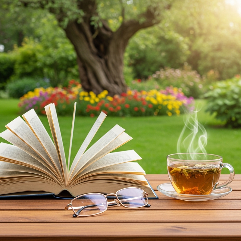 Books and Mindfulness: Tranquil Garden Setting