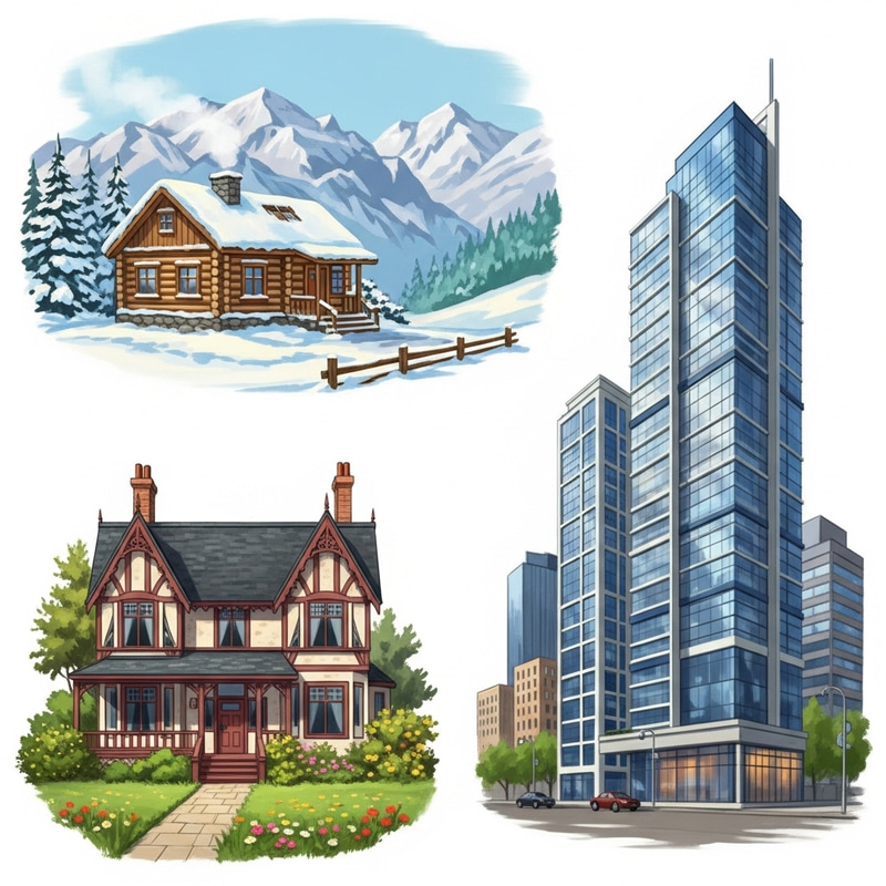 Diverse Illustration Showing 3 Unique Homes